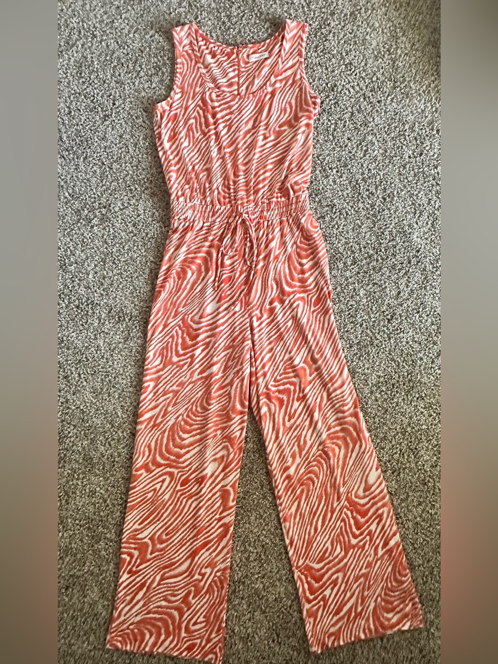 Calvin Klein Coral and White Sleeveless Printed Jumpsuit